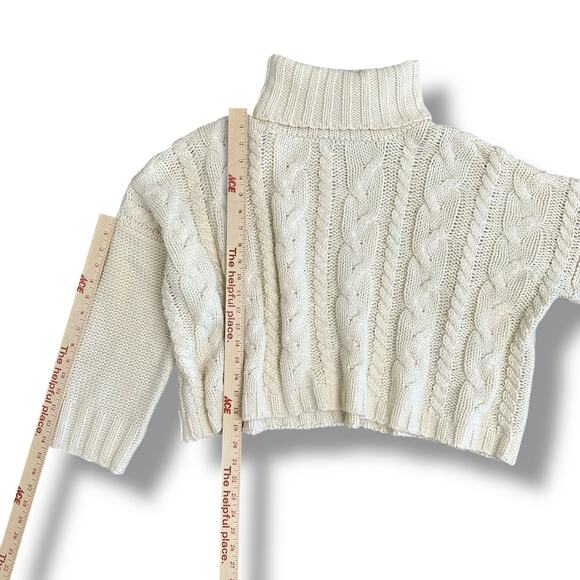 Love Tree Cream Cable Knit Chunky Turtleneck Sweater‎ Women’s Large Cropped Knit - Picture 3 of 7